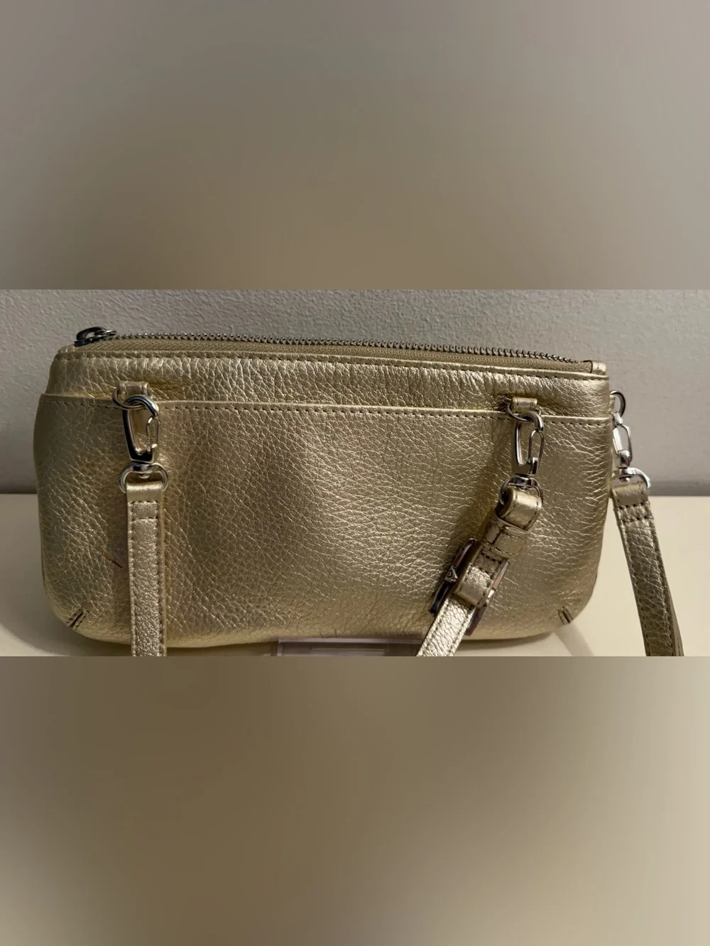 Brighton 3D wild Rose gold metallic wristlet/crossbody bag.